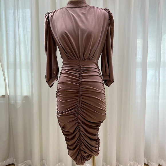 AX Paris ruched midi dress in taupe - Picture 4 of 7
